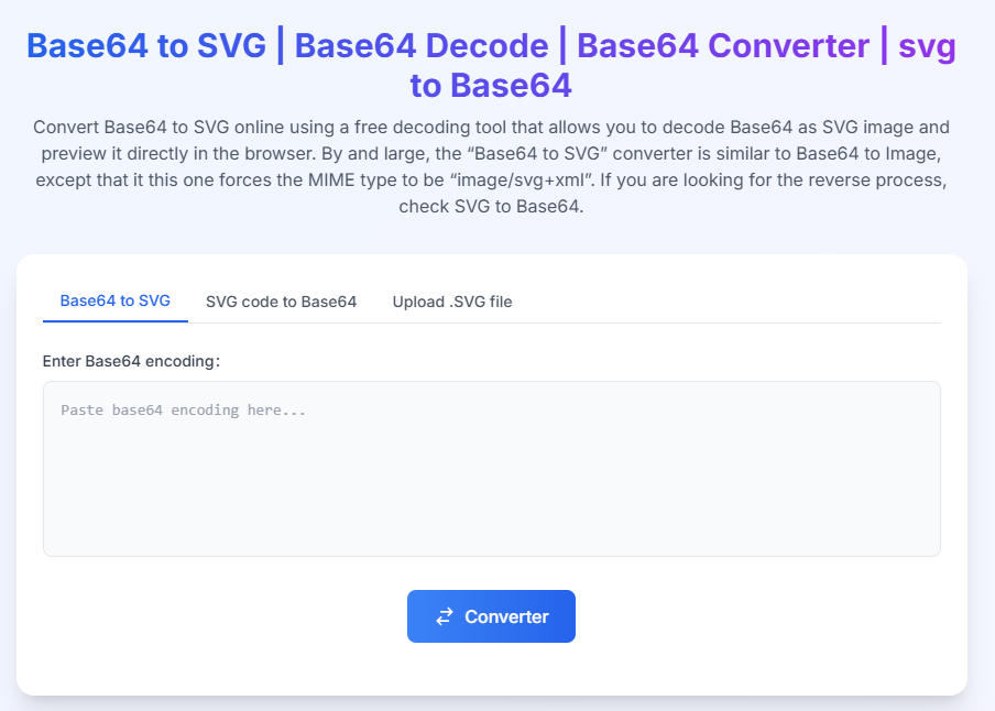 在线免费Base64解码转SVG工具